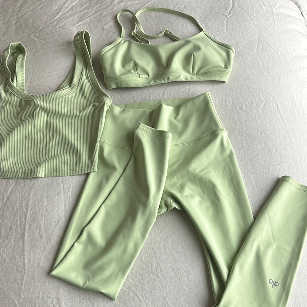 ALO Yoga set — leggings, tank, and bra
